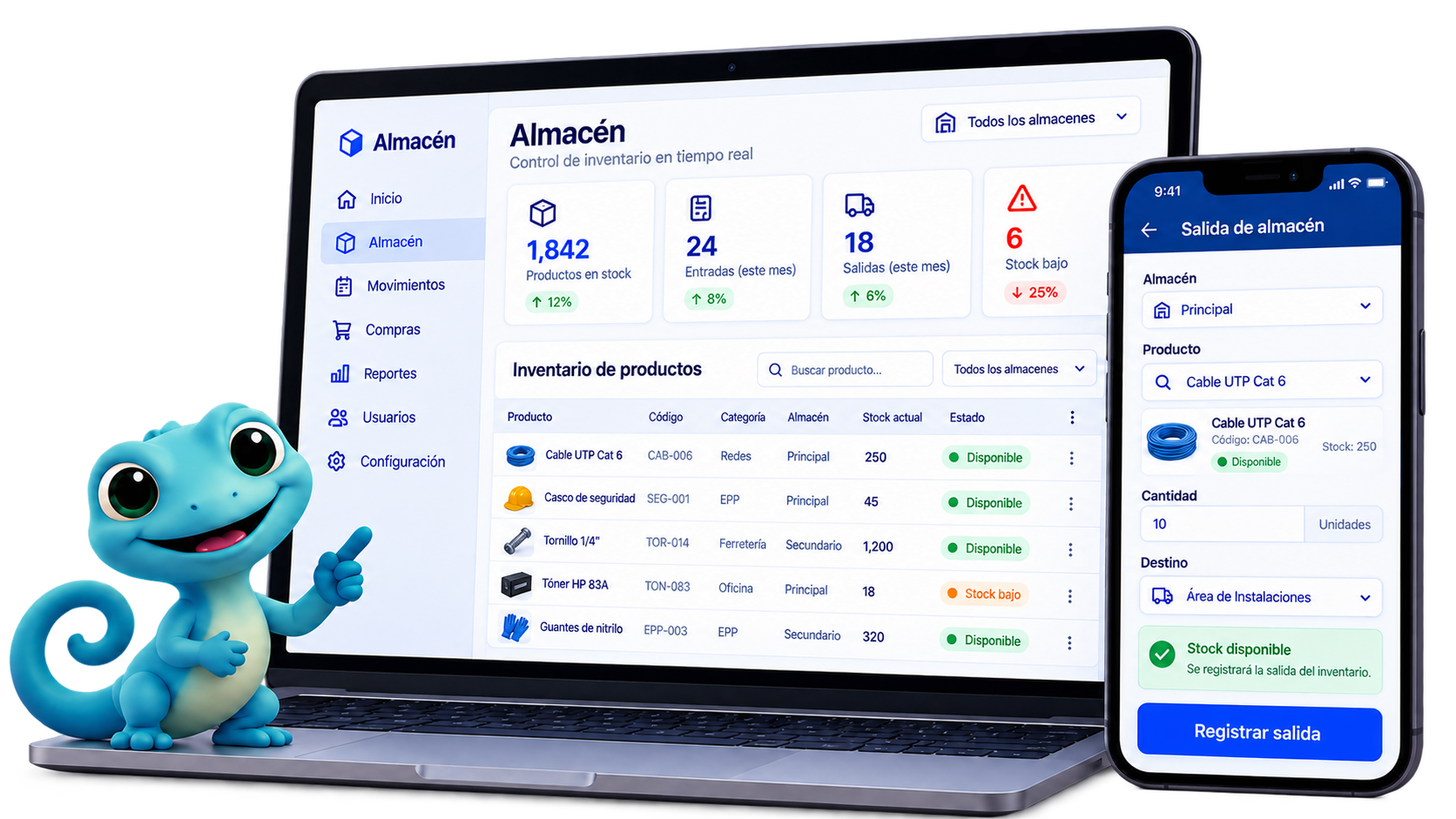Aplicación de almacén con formulario de salida de productos